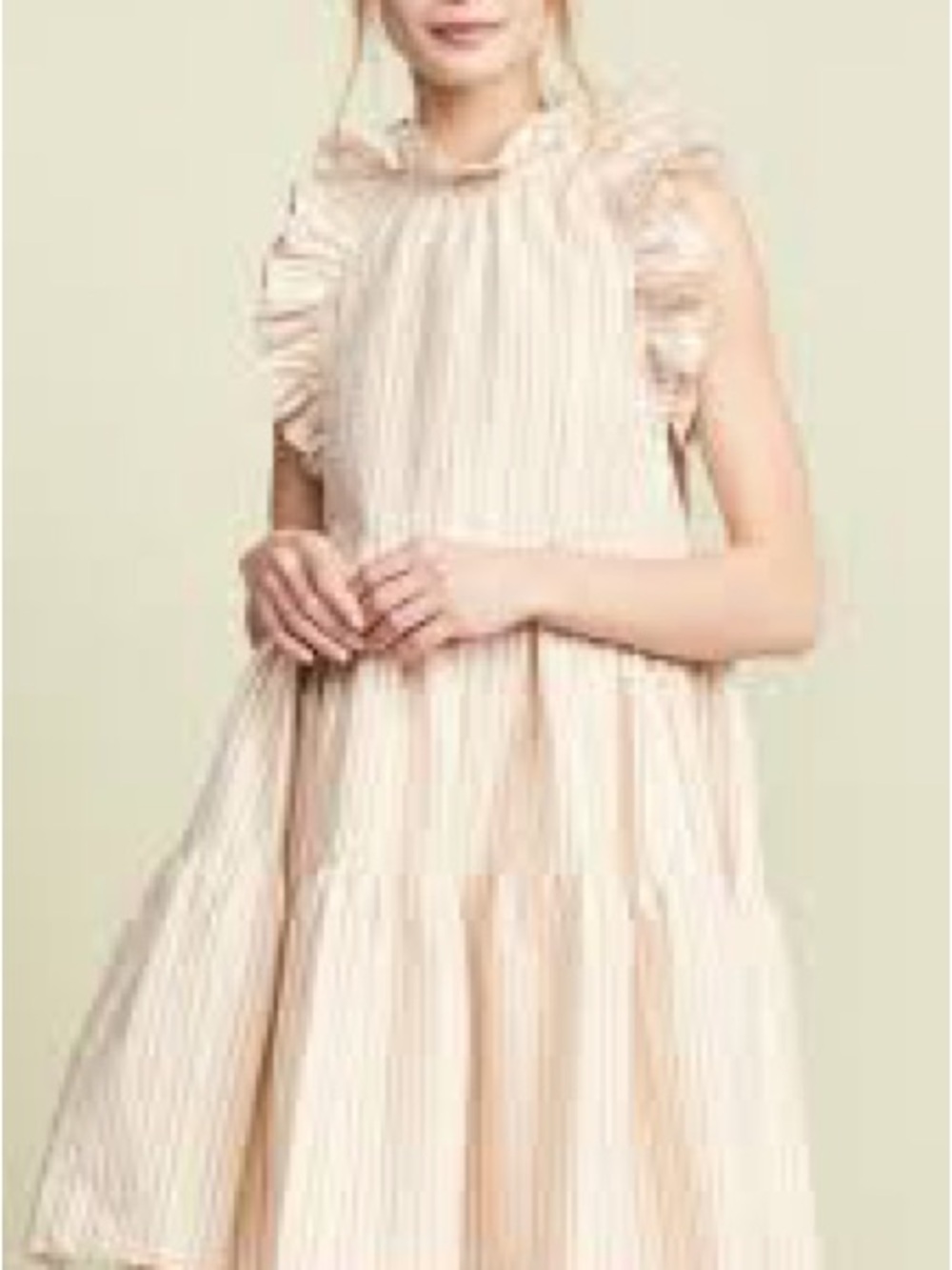 Ulla Johnson Cream and Pink Striped Ruffle-Tier High Neck Dress